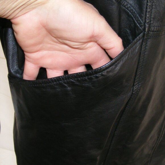 BECHAMEL Leather Jacket, M, Black, Vintage, Shoulder pads, long sleeves… - Picture 3 of 13